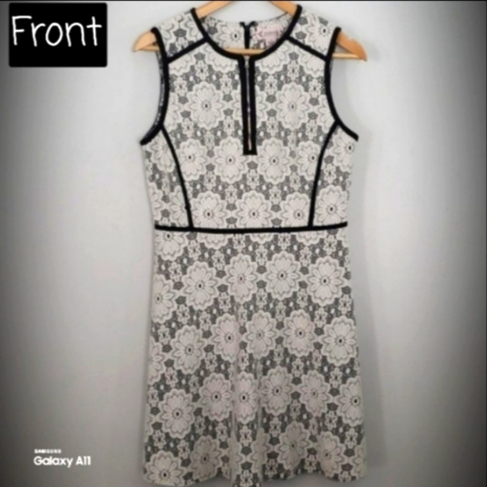 Slvls Roundneck Woven Floral Lace Textured Midi Shift dress CannoliCream